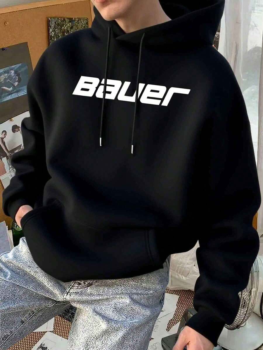 Men Size Men Heavyweight Hoodie Black Pullover Sweatshirt With  Pocket Drawstring Hood Machine Washable Winter Hoodie Loose Fit Streetwear For Everyday Outdoor Activities All-Season Casual Pullover With Bold Graphic Print Urban Fashion Durable Construction Street Style Highquality Stitching Streetwear Lovers Hoodie Men Grey Print Hoodie Jean Hoodie Cap Barangay Poli  Sweater Rebook Hoodie Man Dakine Hot Men Shirt With Cape Men Shirt Sweat Capuche Men Size L-3XL - 黑色 - 查看 1