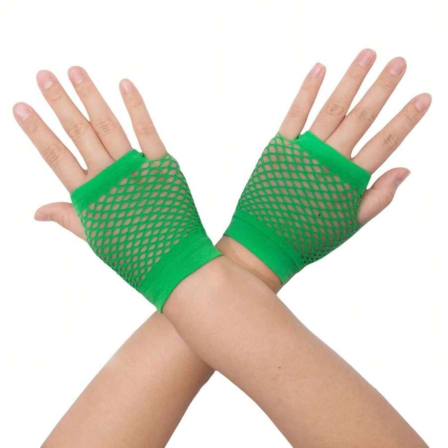 Fishnet Fingerless Gloves Mesh Arm Sleeves Fish Net Arm Sleeves EMO Gloves For Women In Theme Party Scene Accessories{"Size_name":"Short","Color_name":"#12-GrassGreen(Short)"} - Multicolor12 - View 1