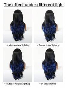 Multicolor Synthetic Wig With Bangs Black Mix Blue Long Natural Curly Wig For Women Daily Party Cosplay Christmas Wigs For Girls For Halloween And Christmas New Year Carnival Music Festival Cosplay ,Gifts For Girls,Summer Graduation Gifts,Ready-Made Gifts,Halloween Christmas Gifts - 挑染藍色 - 查看 10