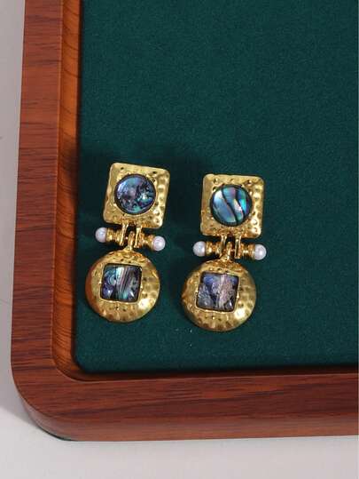 1 Pair Fashionable Vintage Alloy Colorful Metallic Earrings, Versatile For Daily Wear, Gift