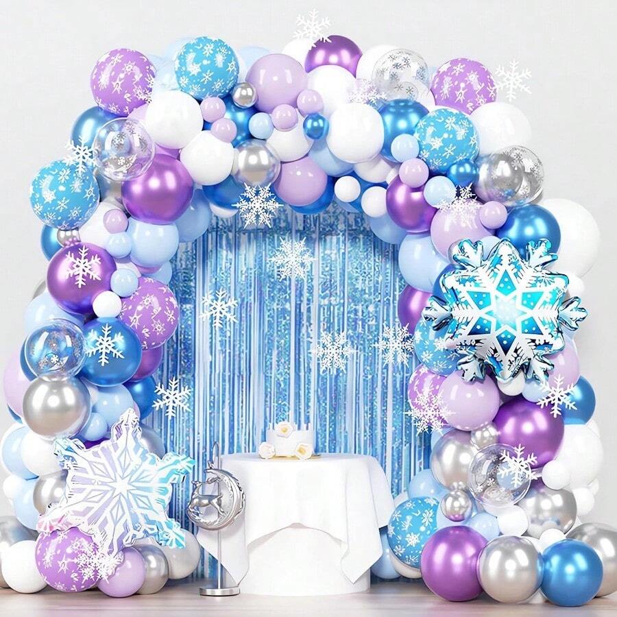 148 Pcs Frozen Birthday Party Decor Blue Purple Snowflake Foil Balloons DIY Balloon Arch For Birthday Balloons Baby Shower Wedding Graduation Party Decorations