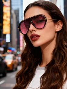1 Pair Large Frame Fashion Glasses, High-End, Personalized, Versatile, Casual Elegant Women's Glasses, Suitable For Daily Wear, Street Photography, Vacation Travel, College Style, Summer Beach Accessories, Women's Accessories, Campus Outfit. - 酒紅色 - 查看 3