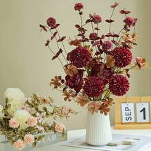 1 Bouquet 41cm Peony Artificial Globe Chrysanthemum Flowers Silk Daisy Fake Hydrangea For Vase Home Living Room Wedding Table Decoration Centerpieces Romantic Theme,Fake Plants,Fall Decor,Room,Desk,Garden Decor,Room Decoration Stuff - Burgundy - View 3