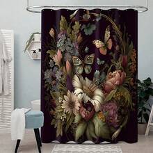 ستارة دش مطبوعة بنمط نباتي فاخر وراقي، مناسبة لديكور الحمام والغرف العامة وديكور المنزل والإكسسوارات الحمامية، ديكور عيد الميلاد