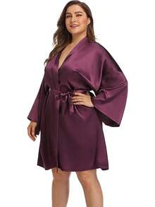 iFigure Batas cortas de satén para mujer, talla, batas de - Morado - Ver 13