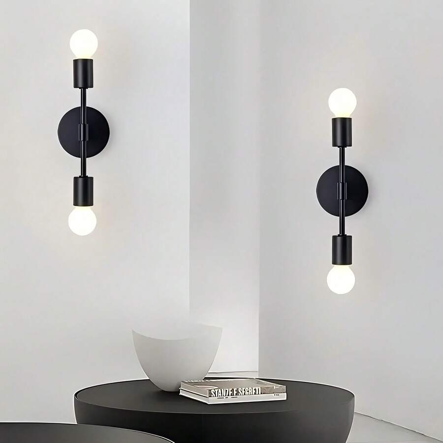 1pc Modern Minimalist Black & Gold Double Head Wall Lamp, E27 Bulb Base, Suitable For Living Room, Dining Room, Hallway, Bedroom Bedside (Bulb Not Included) - Multicolor - View 1