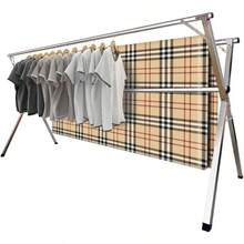 Clothes Drying Rack 2.4m Folding Indoor Outdoor Drying Rack Clothing Collapsible Heavy Duty Stainless Steel Clothesline Blanket Rack Clothesline - Silvery - View 1