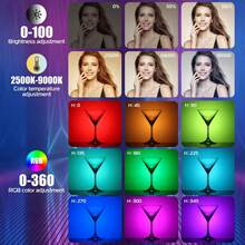 Palo de luz de mano, palo de luz de video LED RGB de 360 °, luz de tubo de video recargable, luz de video regulable de 2500-9000K con LCD - Multicolor - Ver 6