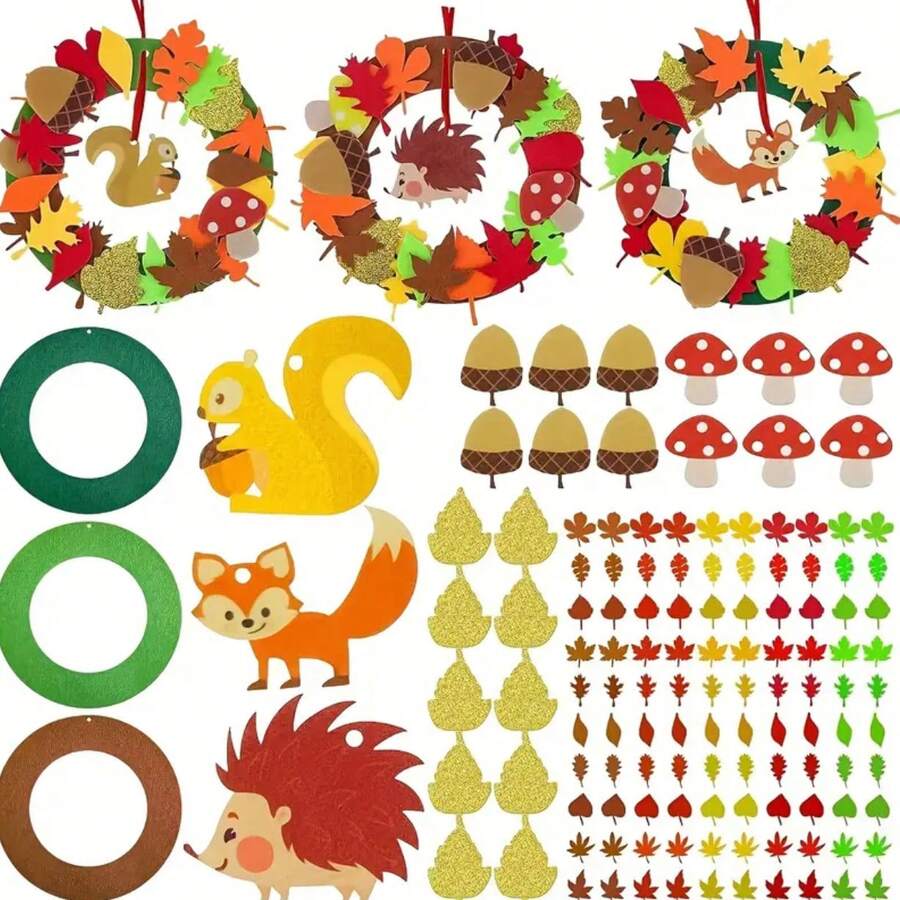 131PC Thanksgiving Seasonal Autumn Garland Set - A Crafty DIY Woolen Maple Leaf Arrangement Gift Box With Maple Leaf Stickers - Perfect For Home Decor Or Holiday Decorations Using High-Density Felt Fabric, It Feels Soft And Substantial, Does Not Pill, Deform, Or Fade, And Can Maintain The Full Shape Of The Maple Leaf Even After Long-Term Placement. - Multicolor - View 1