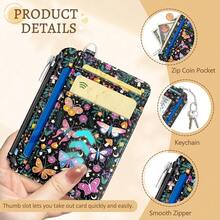 Butterfly Flowers Credit Card Holder Small Wallet Women, Slim RFID Blocking Wallet Woman Keychain With Zipper Coin Pocket, Front Pocket Thin Travel Card Case With ID Window For Ladies Gifts{"Color_name":"Butterfly"} - 多色8 - 查看 7