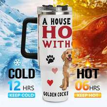 40oz Golden Cocker Retriever Tumbler, Double Wall Vacuum Insulated Travel Mug, Spill Proof Lid, Gift For Dad, Mom, Ideal For Christmas, Mother's Day, Birthday Gift, Perfect As A Halloween Gift, Coffee Cup - 黑色 - 查看 6