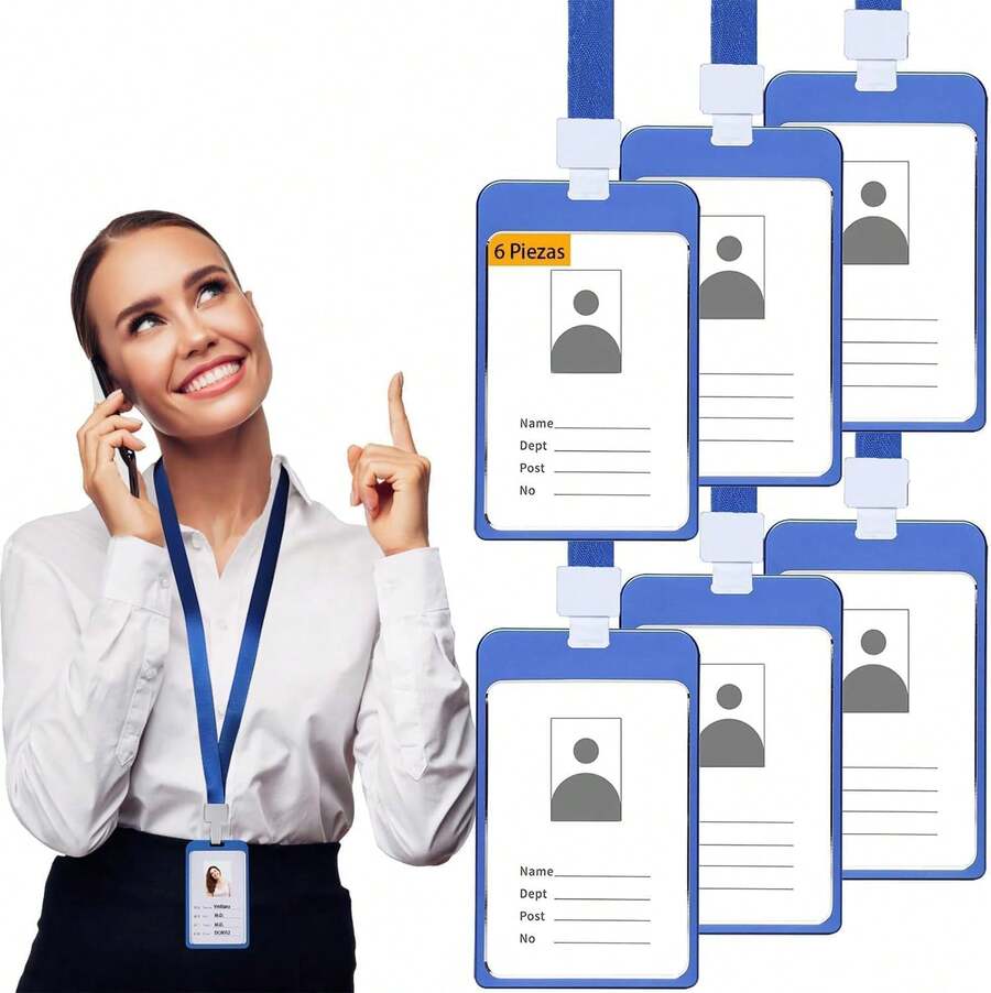 6 Piezas Porta Gafete Aluminio Vertical de Porta credencial con cordón para Tarjeta de Identificación para Oficina Negocios Útiles Escolares Trabajo (Azul) - Pago - Ver 1