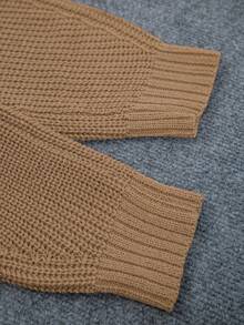 Gaun Sweater Lengan Panjang Elegan Longgar Kerah Tinggi Warna Polos Ukuran Plus - Khaki - View 6