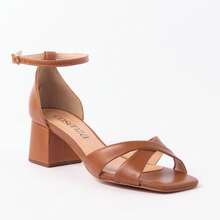 Amelie Sandal Genuine Leather Elegant Block Heel 6 Cm Comfort - Hạt phỉ - Xem 1