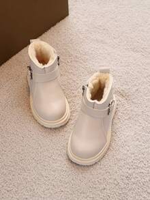 1 Pair Children's Winter Outdoor Thermal Lined Snow Boots, Simple & Fashionable, Versatile - Beige - View 4