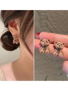 2pcs/Set New Adorable Bear Earrings  Needle Flocked Bear Stud Earrings - Nhiều màu - Xem 5