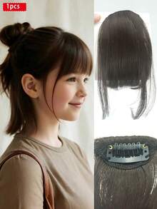 Children's Clip-On Bangs Wig With Sideburns, Heat-Resistant Fiber Invisible Air Bangs Extension, 3-Second Invisible, Suitable For Daily, Festival, Party Wear (Black/Brown/Light Brown)