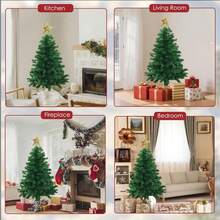 35.43 Inch Artificial Christmas Tree, Green Desktop Christmas Tree With Plastic Base, Mini Christmas Pine Tree, Suitable For Party Supplies, Indoor & Outdoor Holiday Home Decor, With 1 Tree Topper Star Christmas Decorations Home Christmas Gifts Christmas Decor - Green - View 8