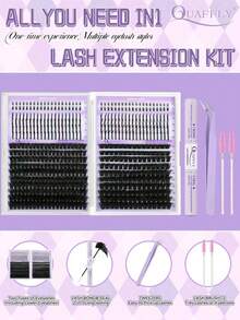 590 Peças Kit de Extensão de Cílios DIY Curl D 100D+150D Volume Lash Clusters Com Espigões Kit de Extensão de Cílios Inferiores Wispy Cluster Extensões de Cílios Com Adesivo de Cílios e Pinça Escova Fácil de Aplicar