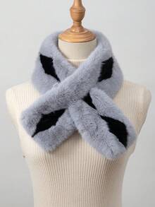 1 件女士秋冬兔毛仿毛温暖厚双面渐变色钻石拼接十字交叉颈部保暖围巾 - 彩色 - 查看 11