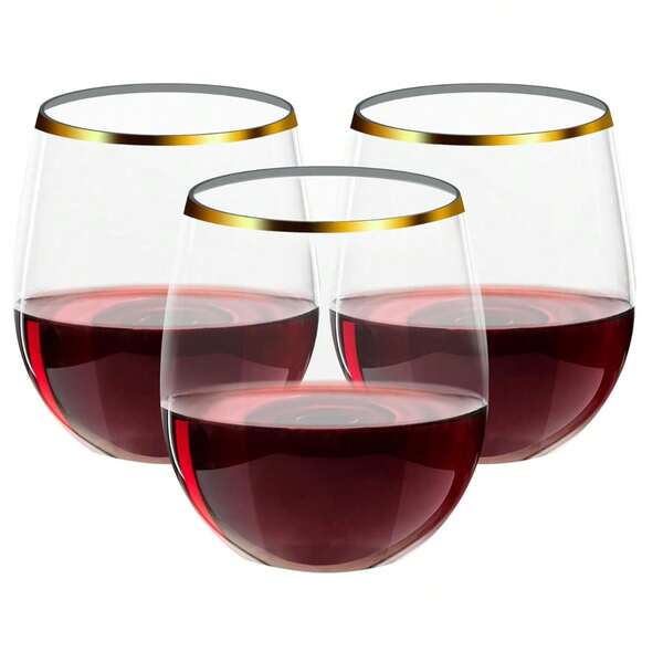Taças de vinho tinto de 360 ml, 6/12 peças, para sobremesa, corpo transparente com borda dourada, adequadas para água, sucos, coquetéis, vinho e bebidas de sobremesa. Perfeitas para aniversários, casamentos, feriados, festas de Halloween, Natal e Ano Novo. [Reutilizáveis]