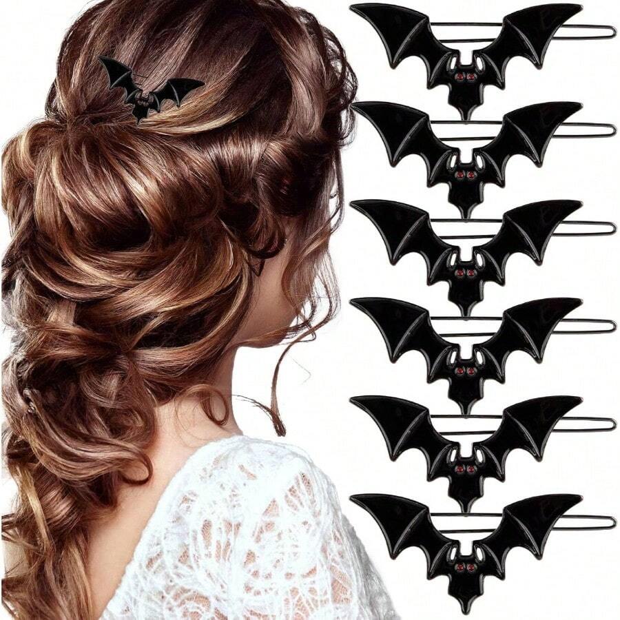 , 6 Pack Halloween Bat Hair Clips Metal Devil Wing Hair Pins Gothic Bat Wing Hair Barrettes Women Hair Accessories