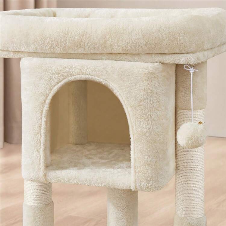 Árbol para gatos Butterslay de 2 niveles y 23.5″ con percha superior ancha, condominio para gatos con postes rascadores de sisal natural para gatos de interior - Beis - Añade 7