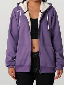 女士纯色拉链抓绒连帽衫，秋冬季休闲风格，适合健身房、户外徒步等运动，是返校季和滑雪的必备单品。 - 紫色 - 查看 2