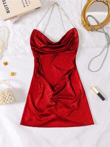 全新性感女士睡衣，带金属串珠流苏，露背性感内衣睡袍 - 酒紅色 - 查看 9