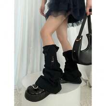SherryDC Womens Y2k Knit Leg Warmers Harajuku Japanese Long Boot Socks Kawaii Lolita Winter Leg Cover{"Color_name":"900-Black+White"} - 多色5 - 查看 4