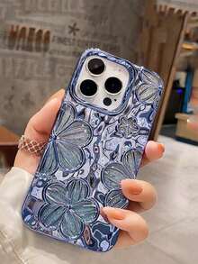 Glitter Electroplated Vintage Minimalist 3D Floral TPU Phone Compatible With 14, 14 Pro, 14 Plus, 14 Pro, 15, 15 Pro, 15 Pro, 16, 16 Pro, 16 Plus, 16 Pro Waterproof Shockproof Anti-Fall Scratch Resistant - Màu xanh bụi bặm - Xem 3