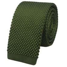 Men's Solid Color Textured Knit Skinny Ties Smart Necktie Square-Cut Finish{"Size_name":"OneSize","Color_name":"ArmyGreen"} - Multicolor27 - View 1