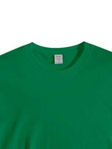 Women's Solid Color Simple Crewneck Short-Sleeved Summer T-Shirt, Daily Wear-Unisex Loose - Fit Comfortable Vintage Street - Style Cotton T - Shirt Top - 綠色 - 查看 7