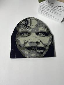 1pc Women's Knit Beanie Hat, Halloween Funny Girl Graphic Headwear Warm Accessories - Beautiful Girl Style - View 6