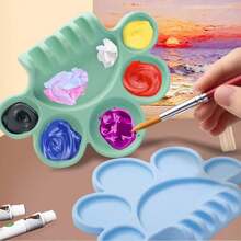 Paleta de pintura de silicona con diseño de compartimentos, fácil de lavar, bandeja dispensadora de pigmentos con soporte para bolígrafo, suministros de pintura