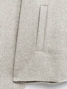 女士时尚休闲法式单排扣短款宽松领羊毛大衣 - 米色 - 查看 8