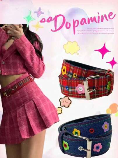 1 Stück Damen Dopamin bedruckter Leinengürtel, pikanter & cooler Stil, vielseitiger Outdoor-Sport Gürtel, 2 Optionen