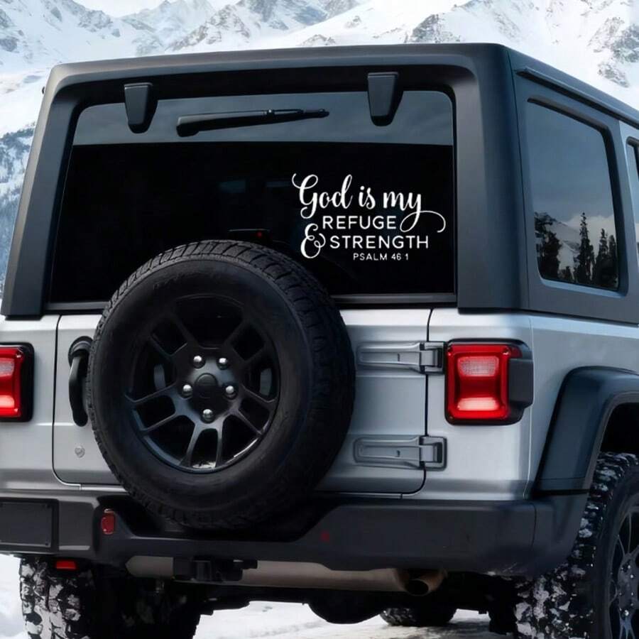 上帝是我的避难所和力量”诗篇 46:1 乙烯基贴花 - 防水、易于粘贴的汽车、笔记本电脑、窗户贴纸 - 耐用、光面、宗教主题、陶瓷粘合剂|光面贴纸|防水贴纸 - 均碼 - 查看 1