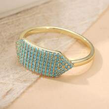Cincin Tembaga Lebar Gaya Vintage dengan Inlay Turquoise Sintetis, Cincin Wanita Gaya Bohemian, Sempurna untuk Pemakaian Sehari-hari - Baby Blue - View 4