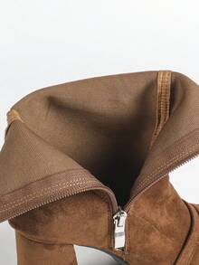 Retro Brown Pointed Leather Belt Buckle Thick Heel Elastic Autumn And Winter New Fashion Slim Boot Women's Short Boot, Commute, Office - Brown - View 4