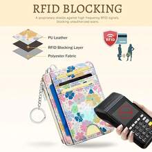 Pastel Flowers Credit Card Holder Small Wallet Women, Floral Slim RFID Blocking Wallet Woman Keychain With Zipper Coin Pocket, Front Pocket Thin Travel Card Case With ID Window Ladies Gifts{"Color_name":"ColorFlower"} - 多色21 - 查看 5