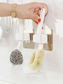 6/4/1pc Mop Holder Clips With Hooks, Multifunctional Mop And Broom Holder, Wall-Mounted Adhesive Broom Hanger, Removable Waterproof Non- Tool Storage Rack, Suitable For Home, Bathroom, Kitchen, Garden And Garage