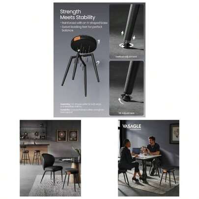 EKHO - Dining Stools Set Of 2, Upholstered Kitchen Stools, Synthetic Leather With Stitching, Mid - Modern, 48.2 Tall, Dining Living Room Office, Ink B