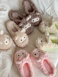 Damskie pluszowe kapcie z motywem owcy z kreskówek, uroczy wzór zwierzęcy, grube, ciepłe kapcie domowe na Halloween, zimę, imprezę i do domu