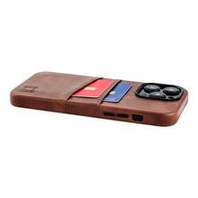 Funda de tarjeta para 14 Pro Max con placa de metal integrada para montaje magnético y 2 bolsillos: Funda de billetera de cuero sintético premium Exec M2 (14 Pro Max, Marrón) - Multicolor11 - Ver 9