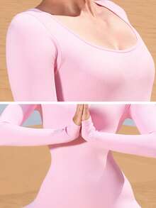 Yefecy Bộ đồ liền thân thể thao co giãn chạy bộ yoga cơ bản dành cho nữ - Màu Hồng baby - Xem 5