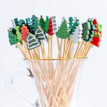 100 Pack 12 Design Christmas Cocktail Picks For Appetizers, 4.7 Inch Cocktail Sticks Xmas Trees Cocktail Sticks For Cake Dessert Food Fruit Christmas Party Decorations