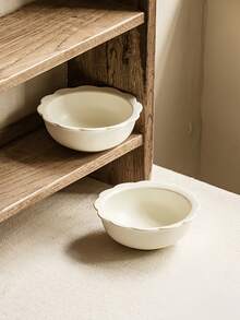 1pc Floral Cream-Color Round Bowl, Minimalist Fresh Cute Textured Floral Rim Cream Ceramic Round Bowl, High-Quality Creative Dessert, Cake, Fruit, Salad Bowl For Home And Restaurant Use