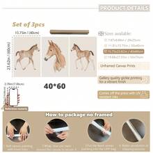 3pcs/Set, Canvas Framed Wall Art, Watercolor Foal Painting, Featuring A Foal In Soft Brown Tones, Ideal For Decorating Nurseries Or Kids' Rooms In Country Style Kids' Room Decor, Nursery Decor, Parenting Room Decor, Preschool Decor, Boys' Room Decor/Girls' Room Decor, Playroom Decor