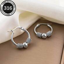 Hypoallergenic Stainless Steel Vintage Golden Hoop Earrings, Comfortable And Versatile, Simple And Elegant, Suitable For Daily Wear Or Parties, High-Quality Fashion Earrings For Women, Jewelry Accessory, A Delicate Gift For Women. - 銀色 - 查看 2
